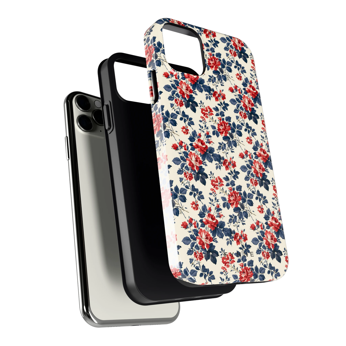 Rode rozen en marineblauw hoesje voor iPhone 11 Pro Max, los van de telefoon