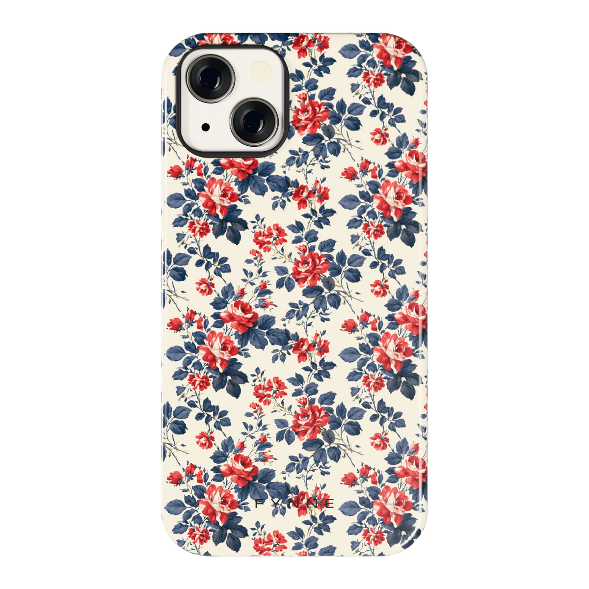 Rode rozen en marineblauw hoesje voor iPhone 13, achterkant