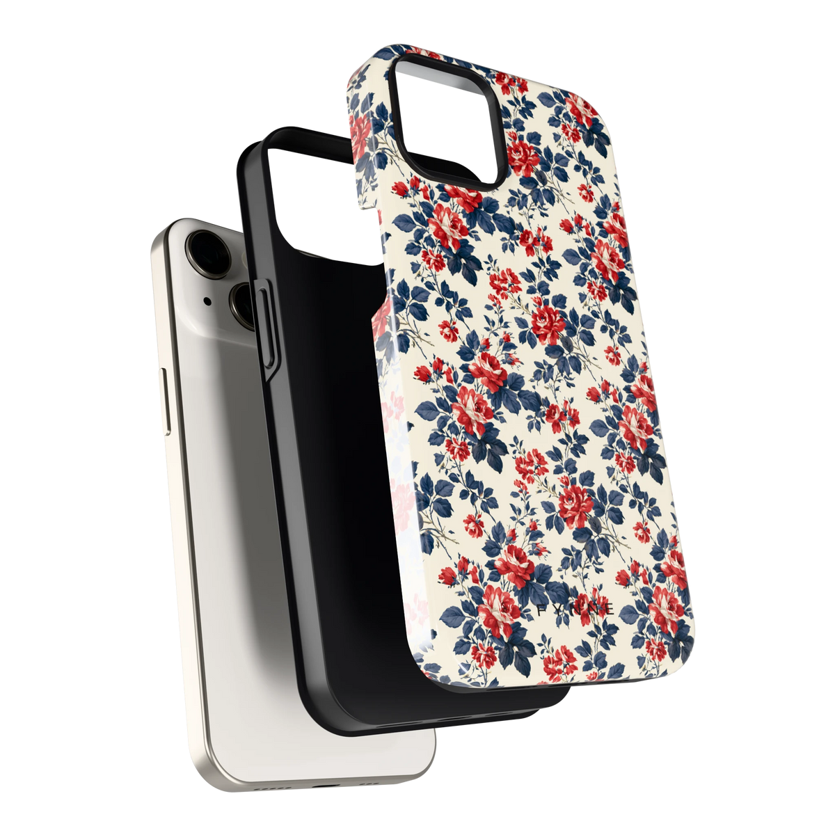 Rode rozen en marineblauw hoesje voor iPhone 13, los van de telefoon