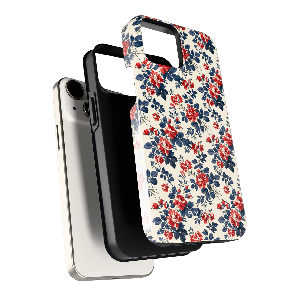 Rode rozen en marineblauw hoesje voor iPhone 13 mini, los van de telefoon