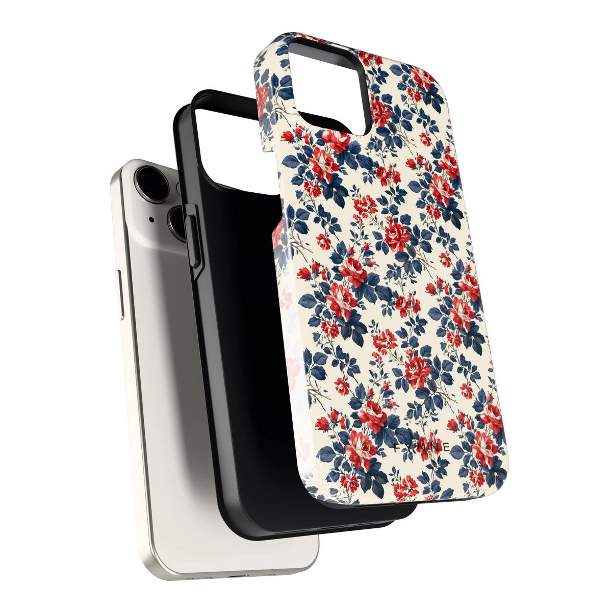 Rode rozen en marineblauw hoesje voor iPhone 14, los van de telefoon