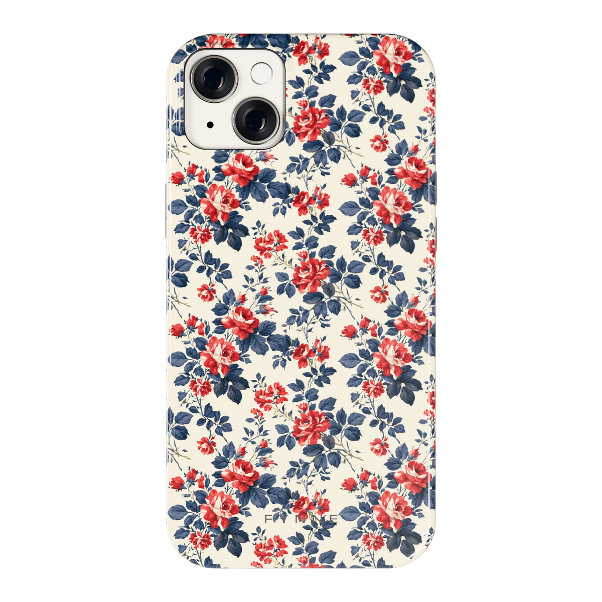 Rode rozen en marineblauw hoesje voor iPhone 14 Plus, achterkant
