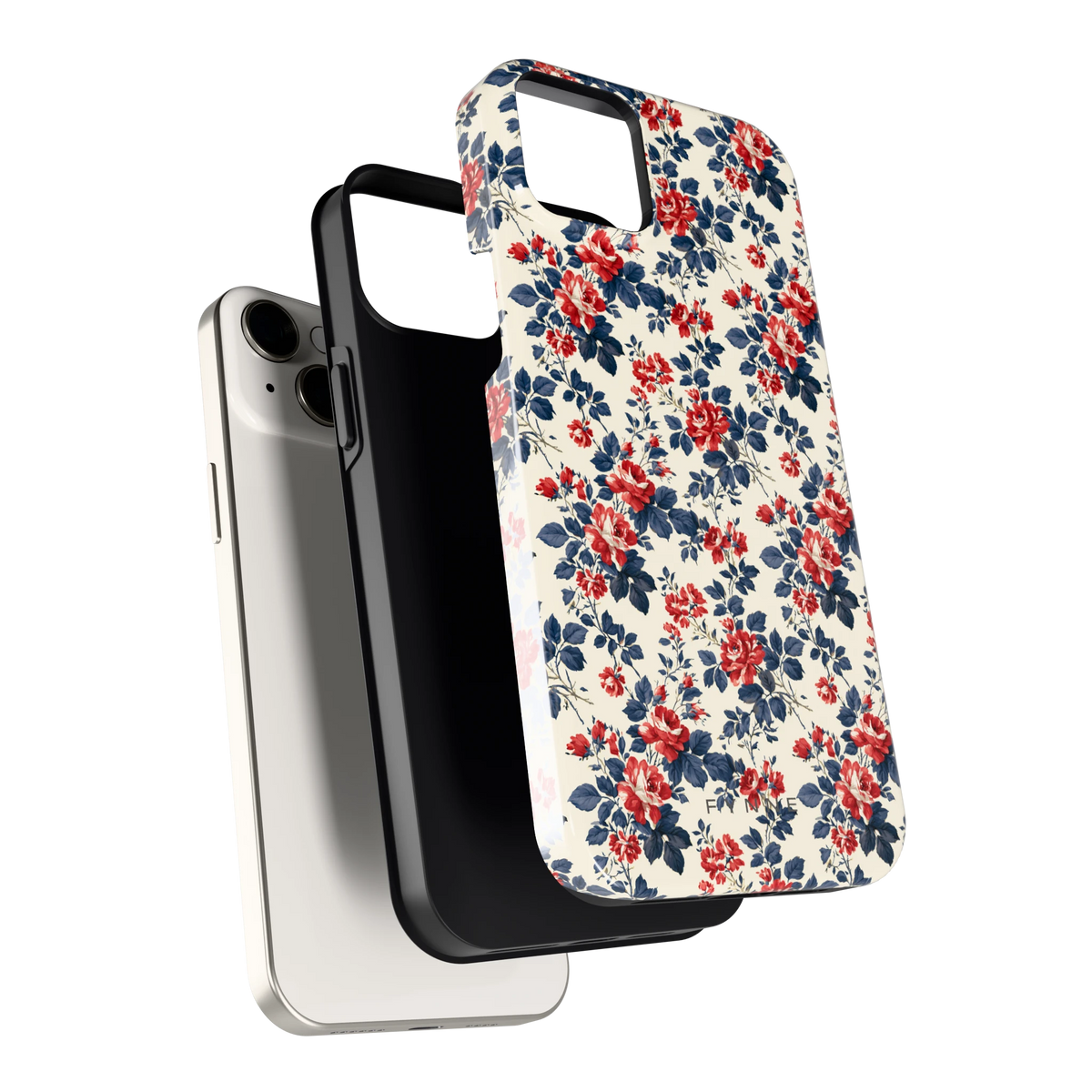 Rode rozen en marineblauw hoesje voor iPhone 14 Plus, los van de telefoon