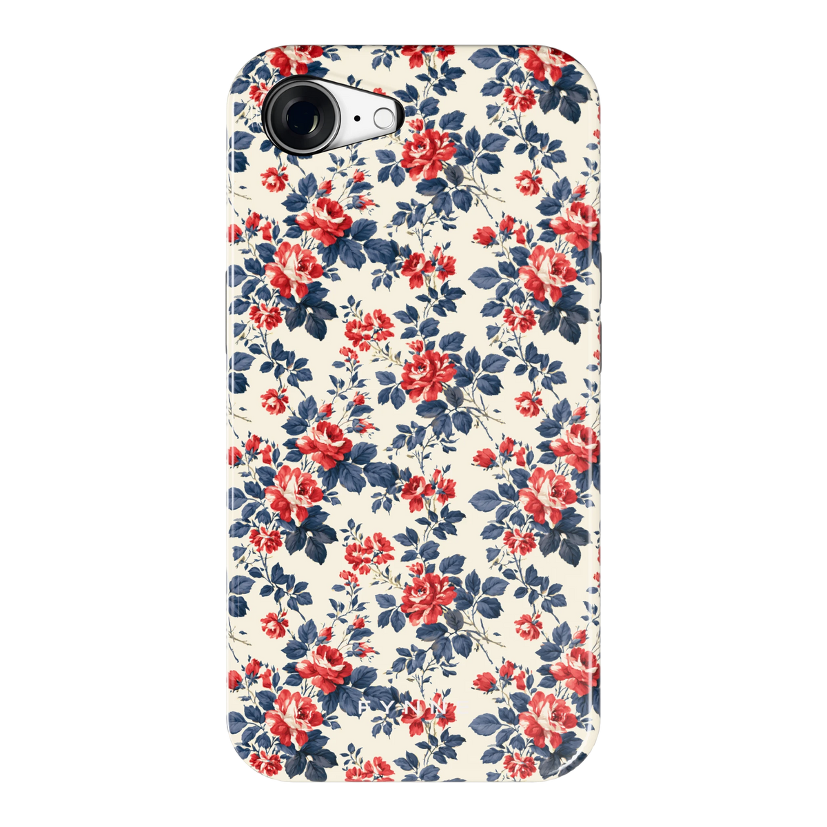 Rode rozen en marineblauw hoesje voor iPhone 16e, achterkant