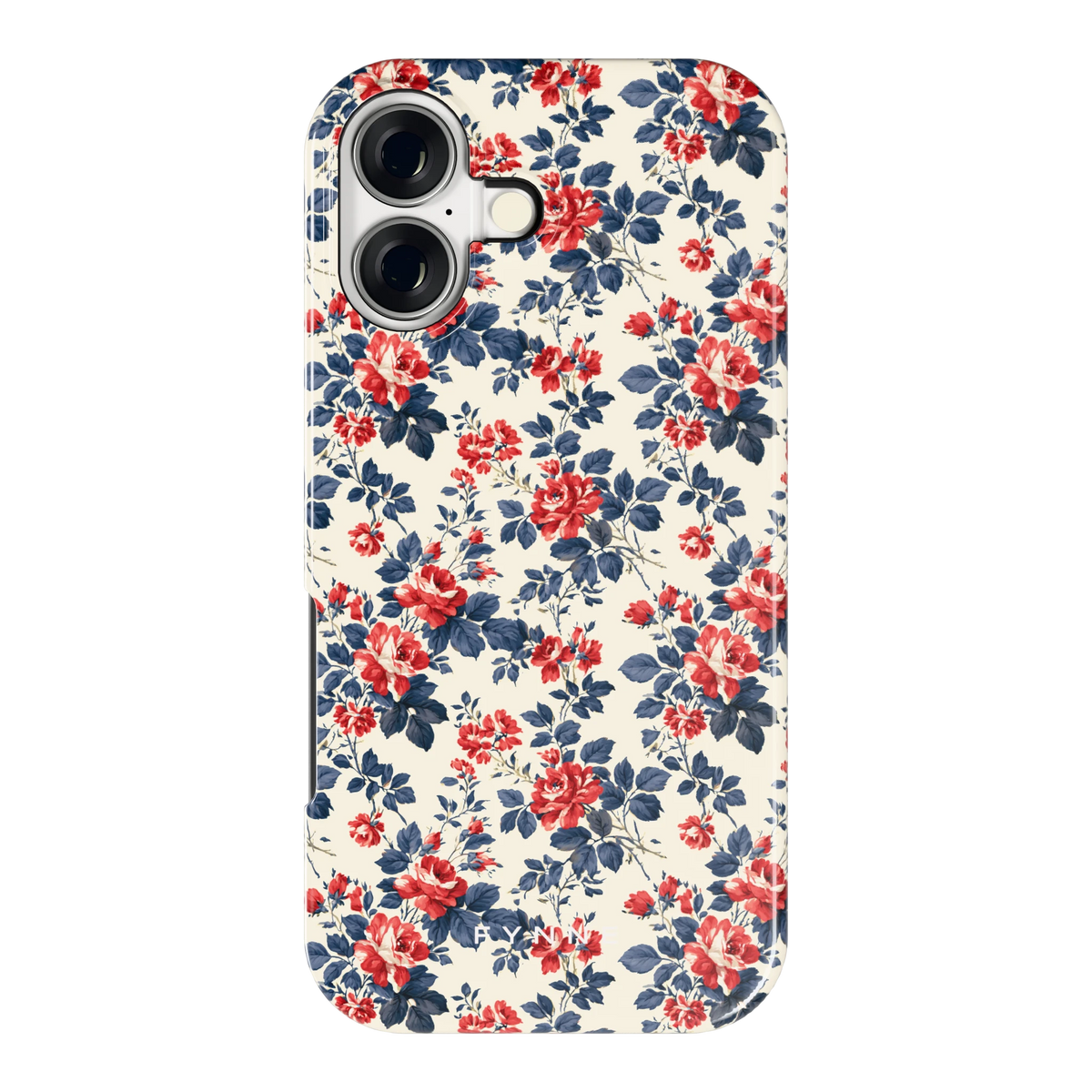 Rode rozen en marineblauw hoesje voor iPhone 17, achterkant