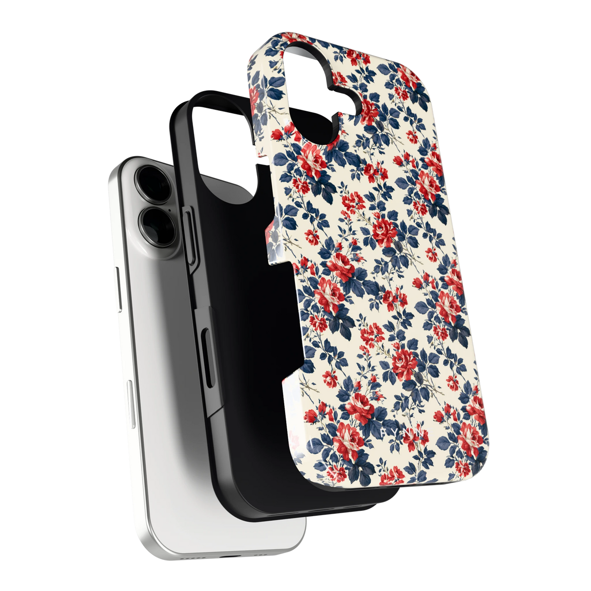 Rode rozen en marineblauw hoesje voor iPhone 17, los van de telefoon