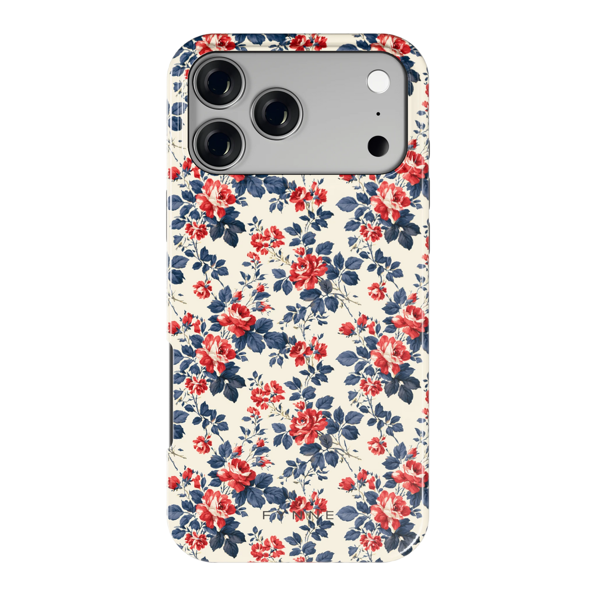 Rode rozen en marineblauw hoesje voor iPhone 17 Pro Max, achterkant