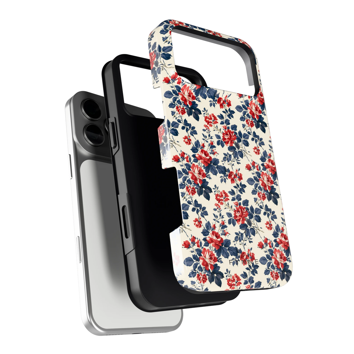 Rode rozen en marineblauw hoesje voor iPhone 17 Pro Max, los van de telefoon