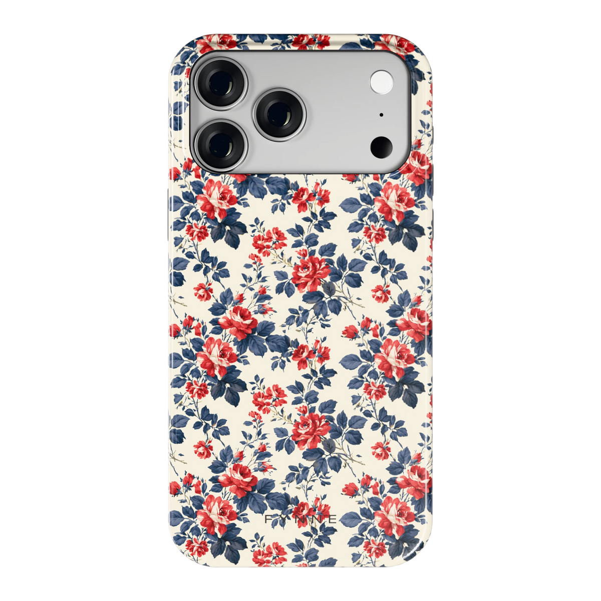 Rode rozen en marineblauw hoesje voor iPhone 18 Pro Max, achterkant