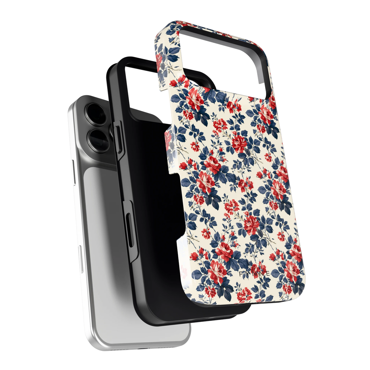 Rode rozen en marineblauw hoesje voor iPhone 18 Pro Max, los van de telefoon