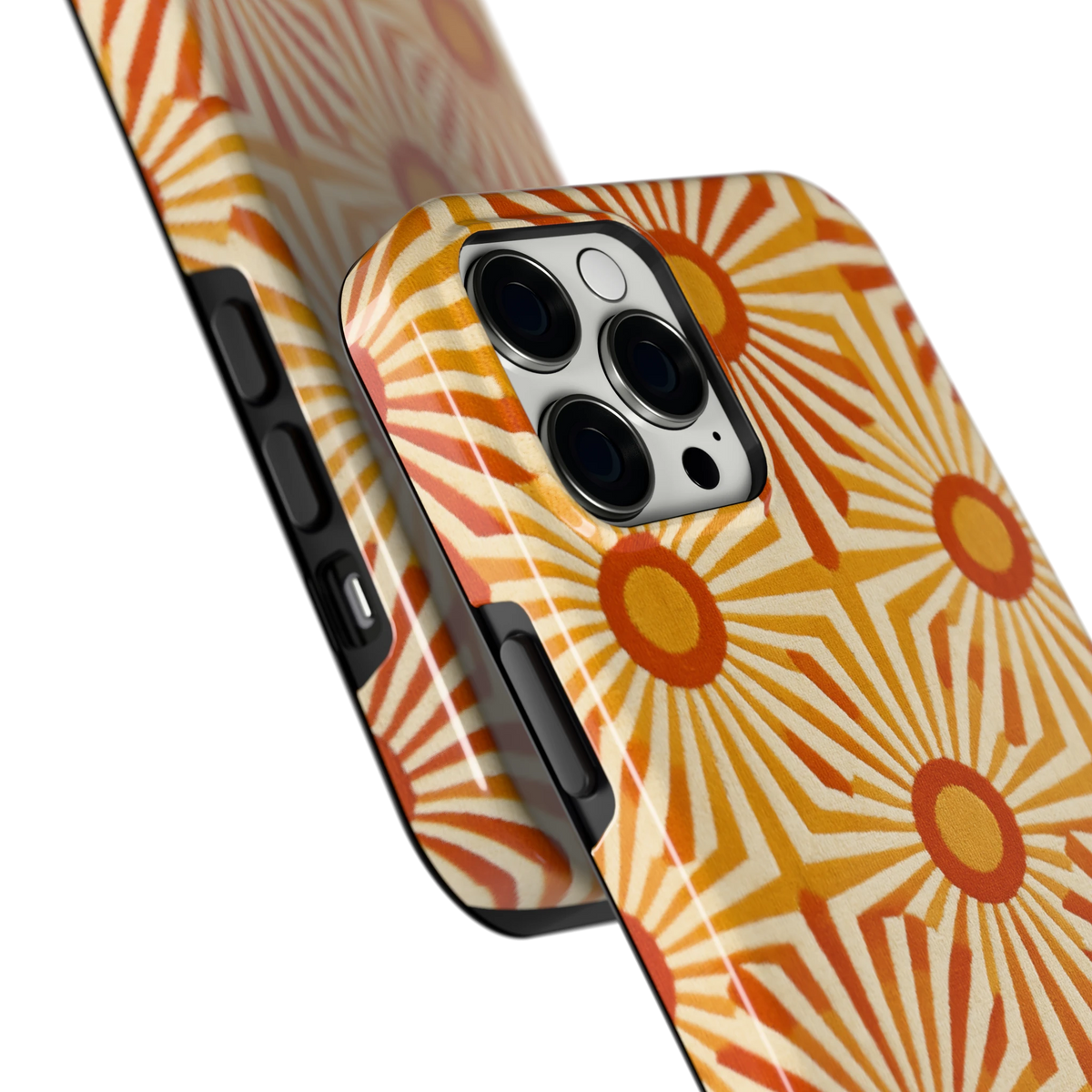 Retro Zonnestralen hoesje voor iPhone 12 Pro Max, close-up