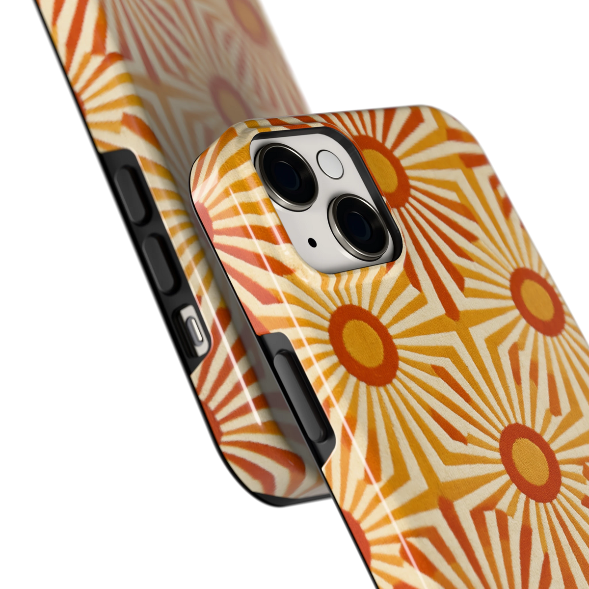 Retro Zonnestralen hoesje voor iPhone 14 Plus, close-up