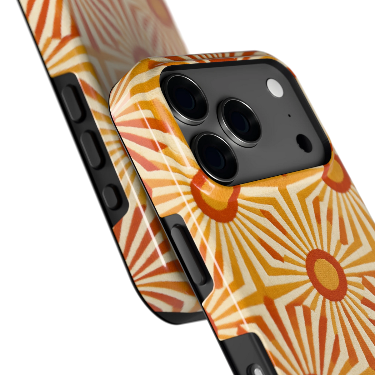 Retro Zonnestralen hoesje voor iPhone 17 Pro, close-up