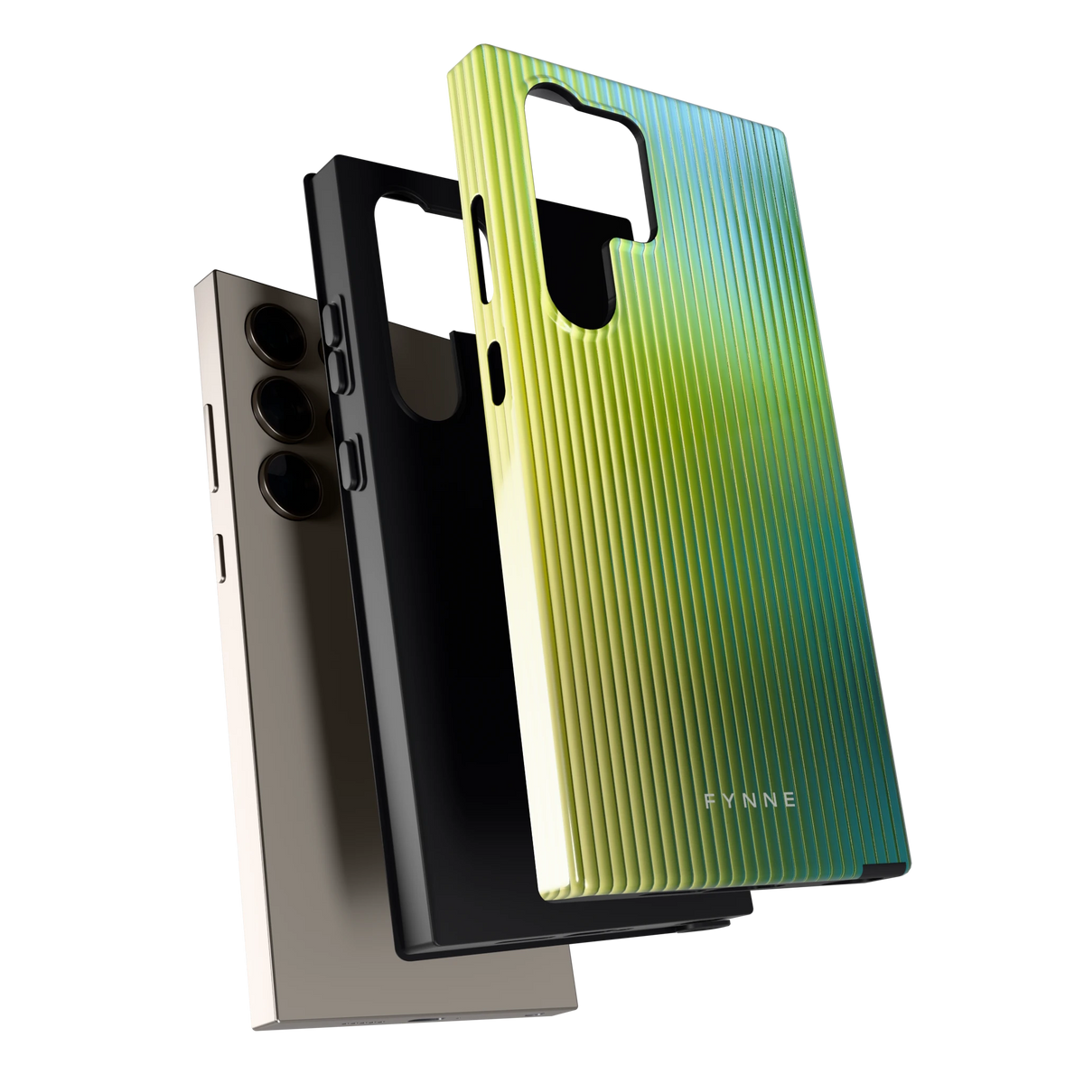 Geribbelde kleurgloed hoesje voor Galaxy S24 Ultra, los van de telefoon