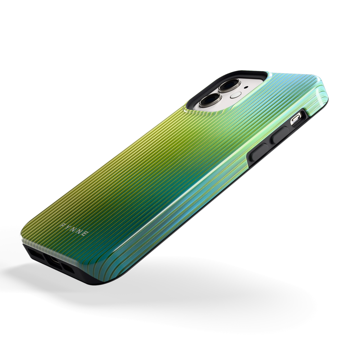 Geribbelde kleurgloed hoesje voor iPhone 12, schuin