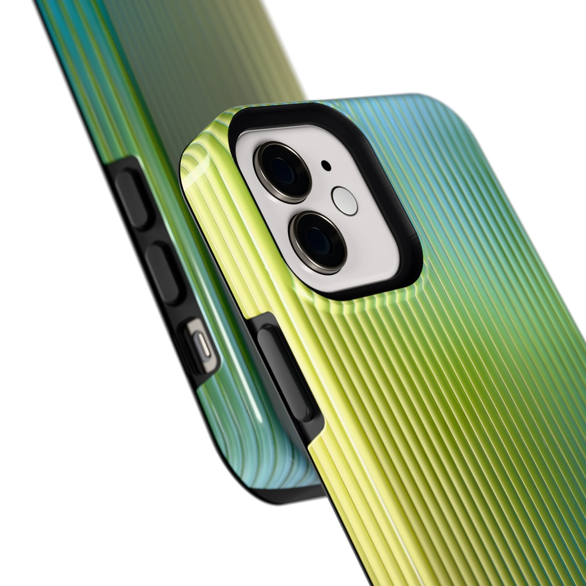 Geribbelde kleurgloed hoesje voor iPhone 12, close-up