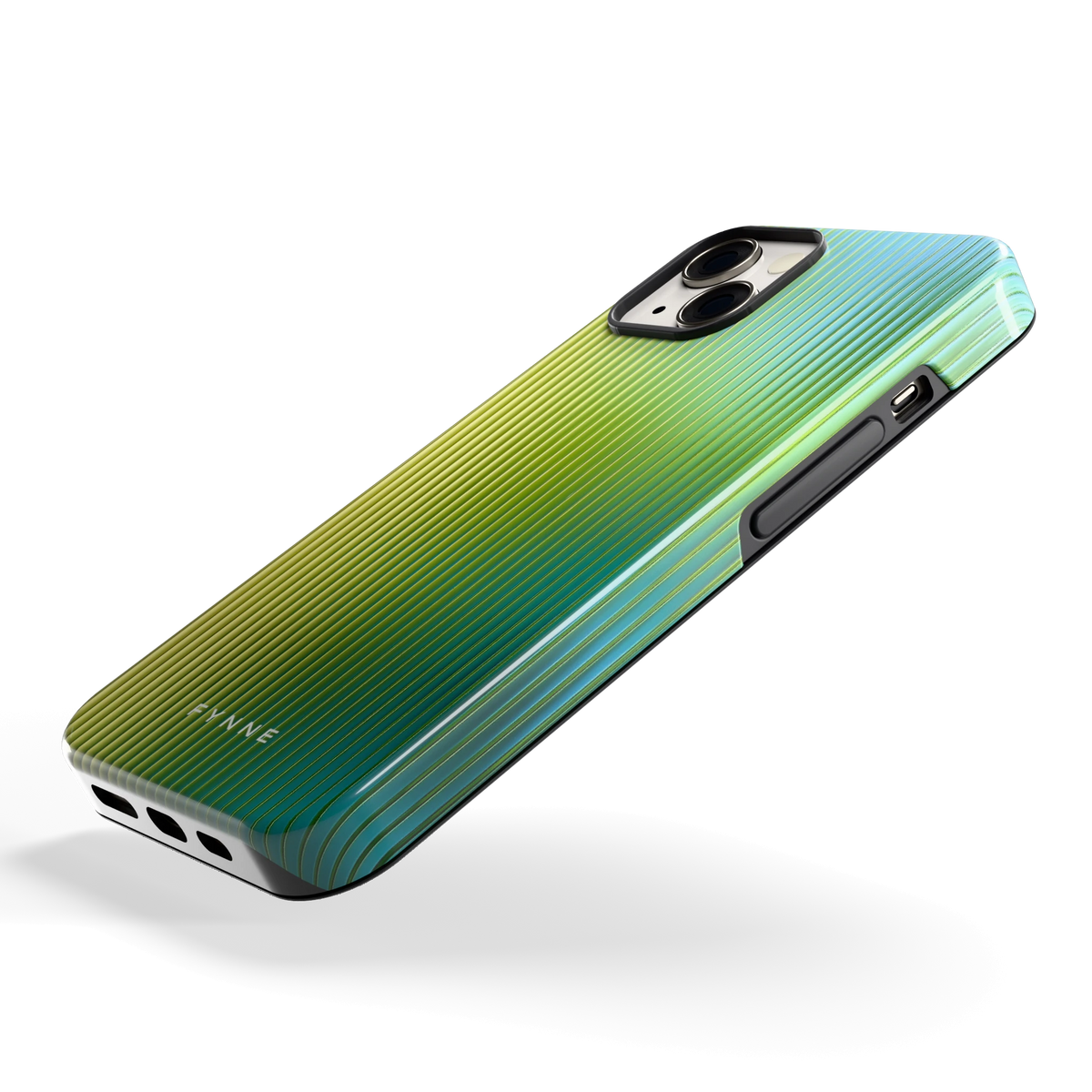 Geribbelde kleurgloed hoesje voor iPhone 13, schuin