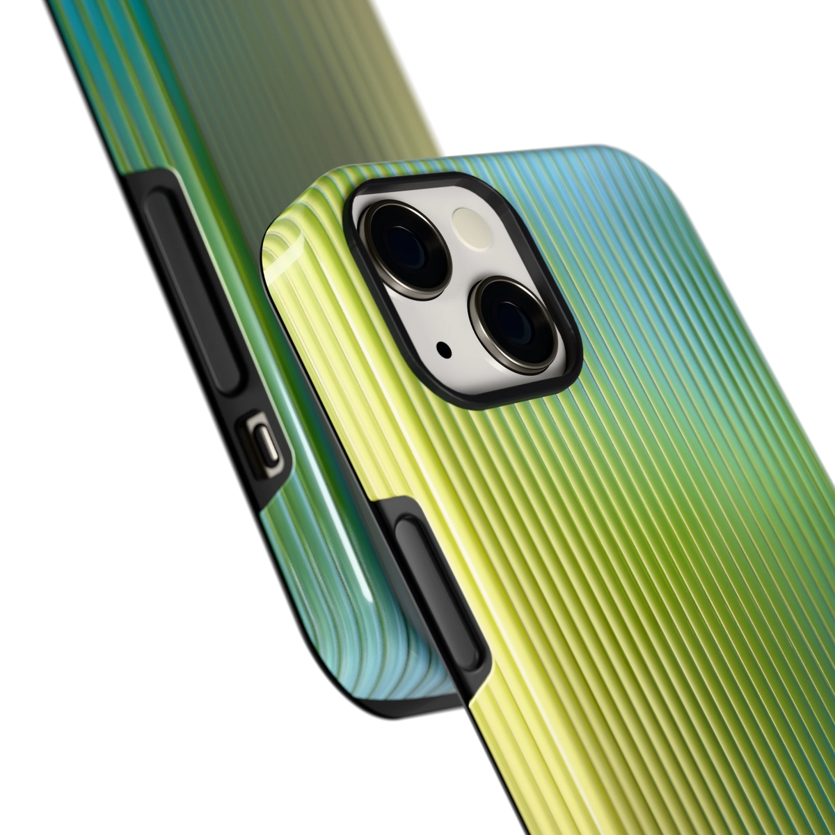 Geribbelde kleurgloed hoesje voor iPhone 13, close-up