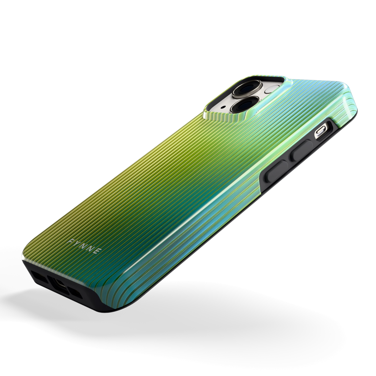 Geribbelde kleurgloed hoesje voor iPhone 13 mini, schuin