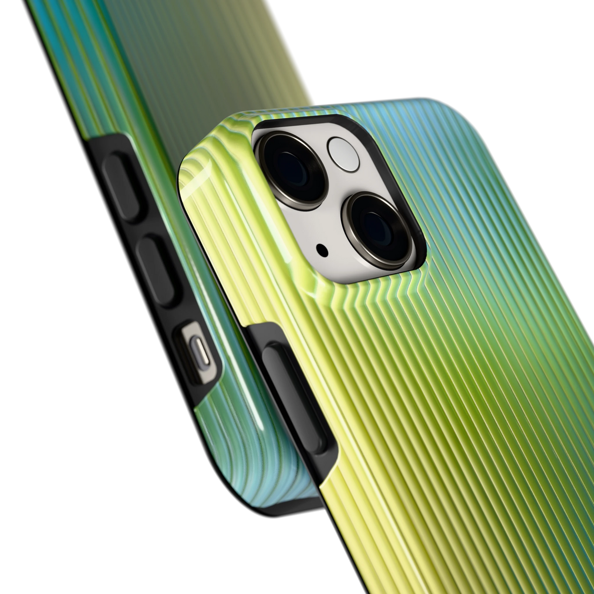 Geribbelde kleurgloed hoesje voor iPhone 13 mini, close-up