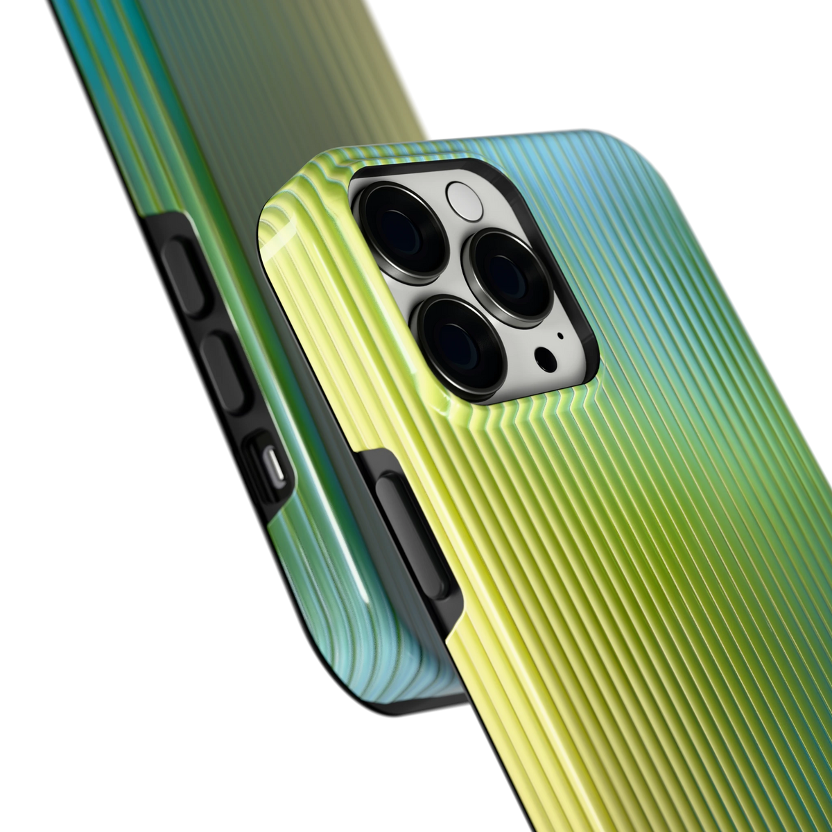 Geribbelde kleurgloed hoesje voor iPhone 13 Pro Max, close-up