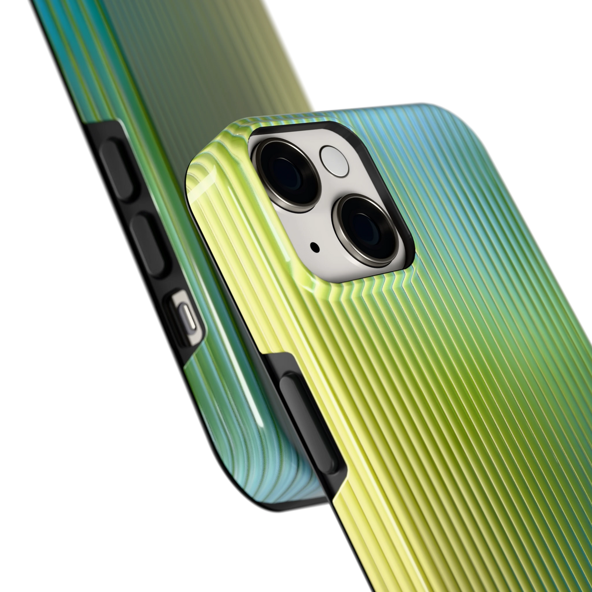 Geribbelde kleurgloed hoesje voor iPhone 14, close-up