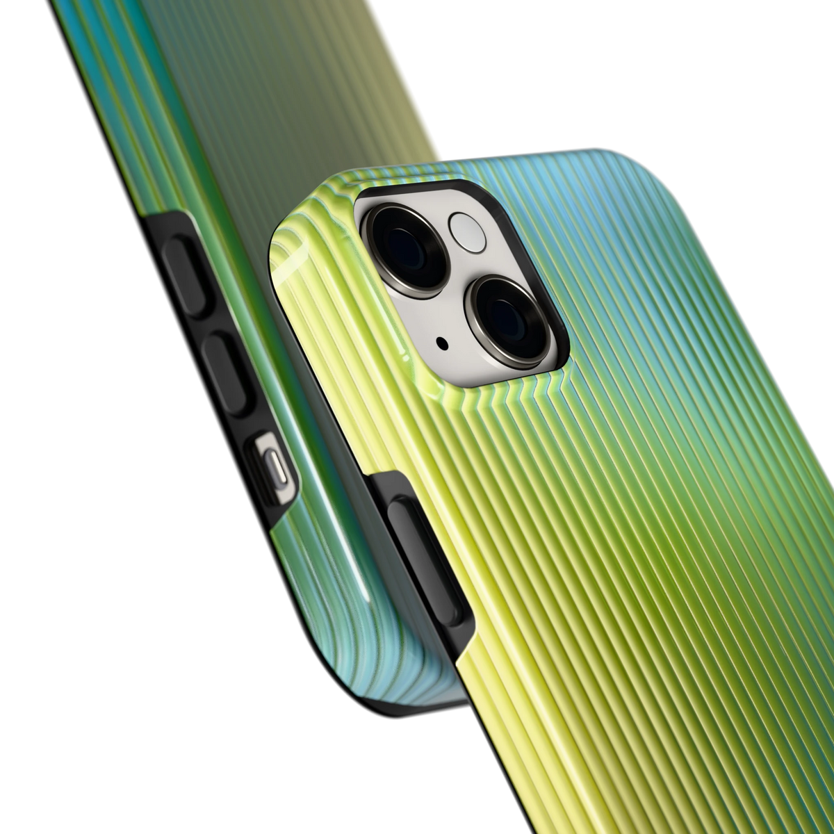 Geribbelde kleurgloed hoesje voor iPhone 14 Plus, close-up