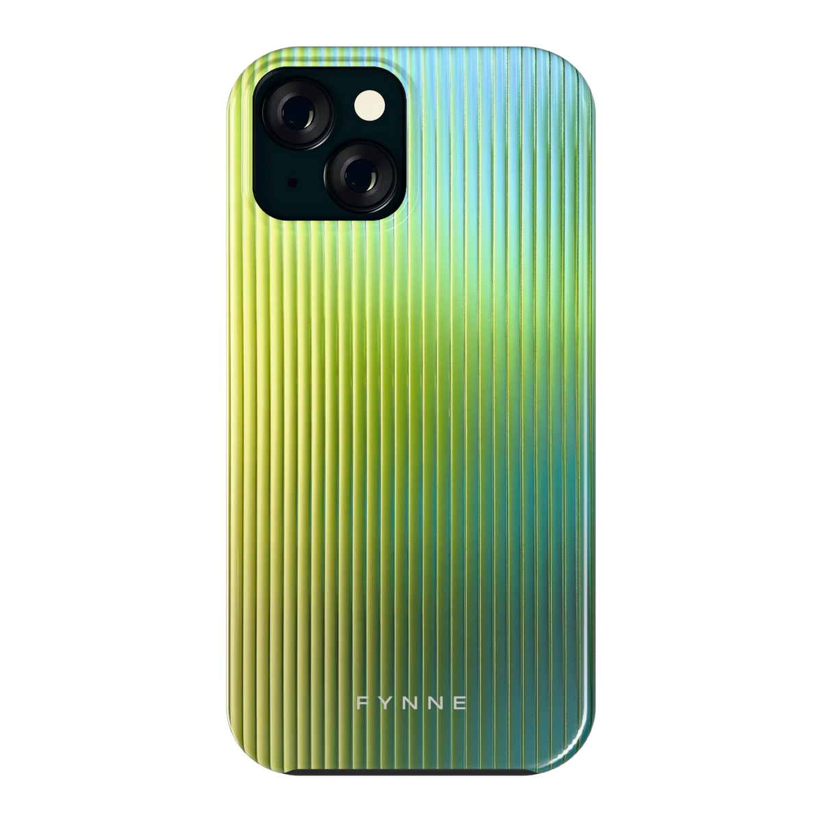 Geribbelde kleurgloed hoesje voor iPhone 15, achterkant