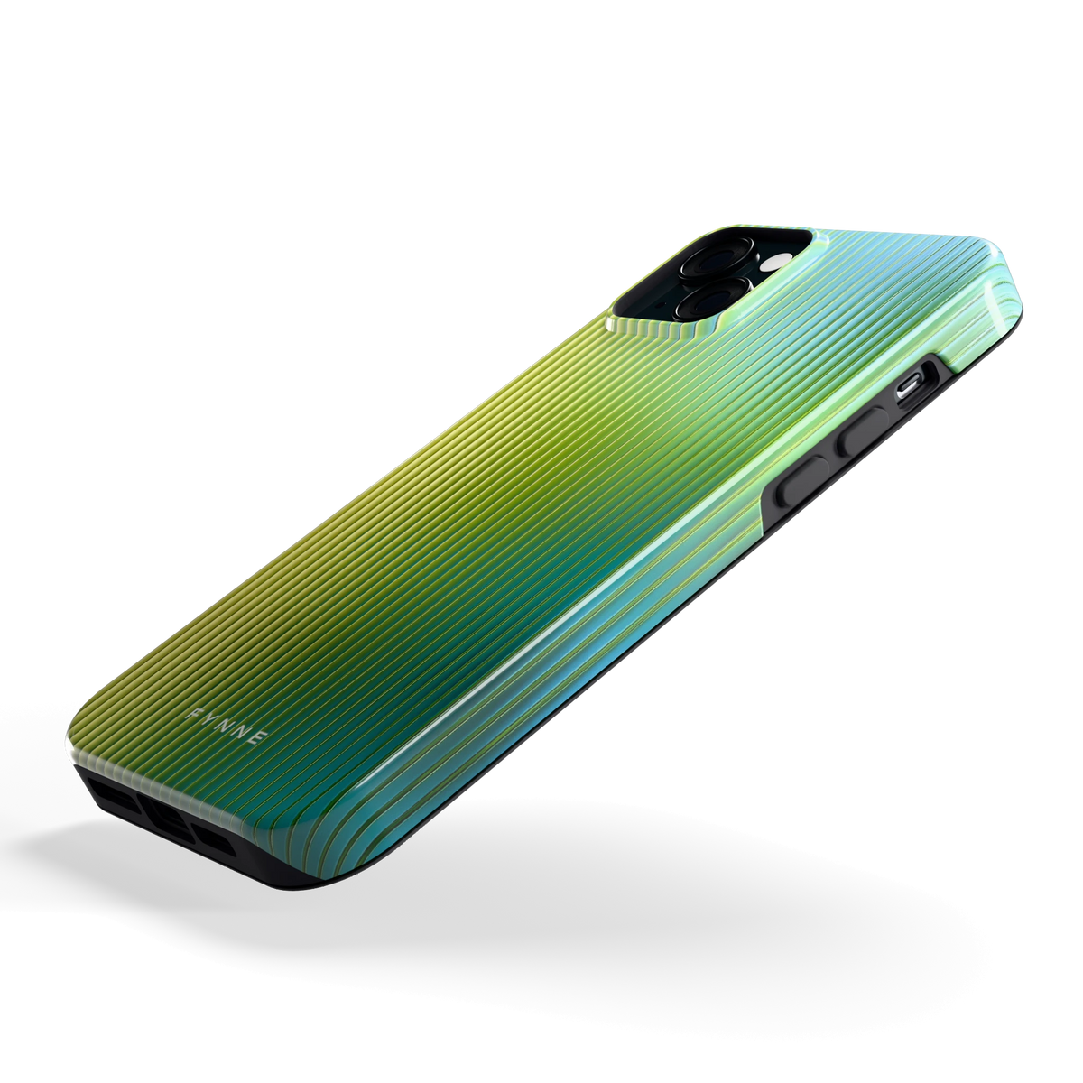 Geribbelde kleurgloed hoesje voor iPhone 15 Plus, schuin