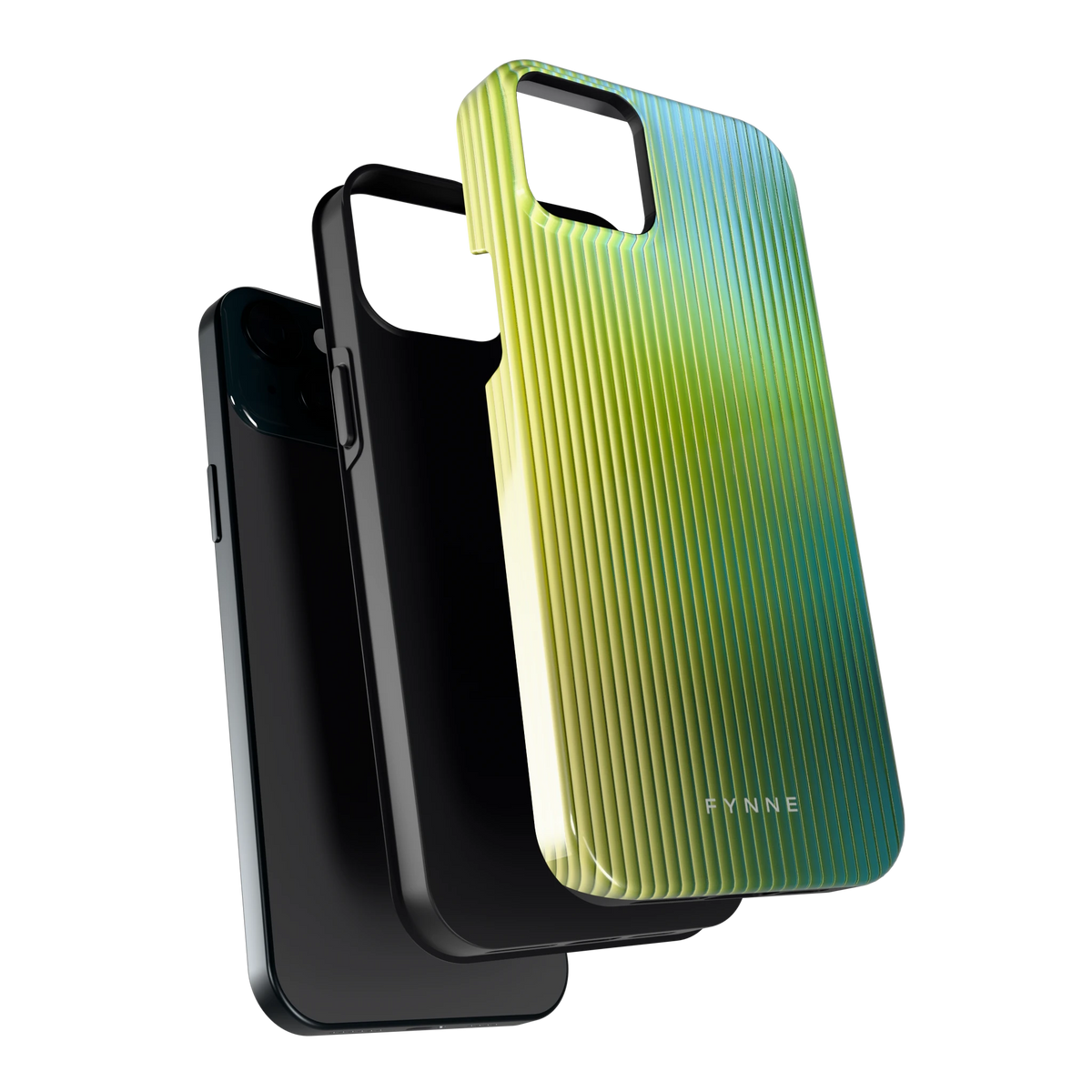 Geribbelde kleurgloed hoesje voor iPhone 15 Plus, los van de telefoon