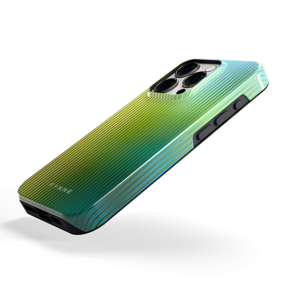 Geribbelde kleurgloed hoesje voor iPhone 15 Pro, schuin