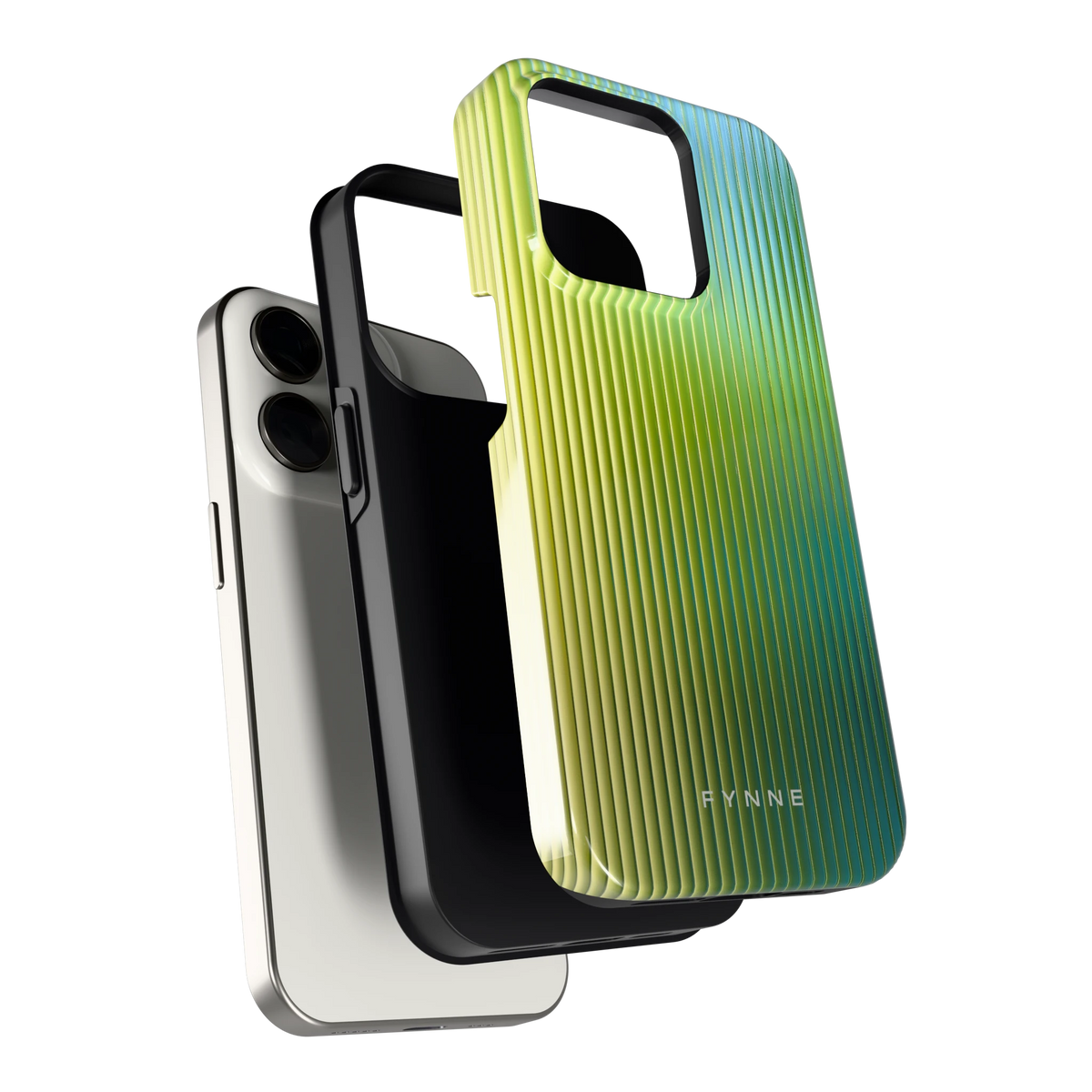 Geribbelde kleurgloed hoesje voor iPhone 15 Pro, los van de telefoon