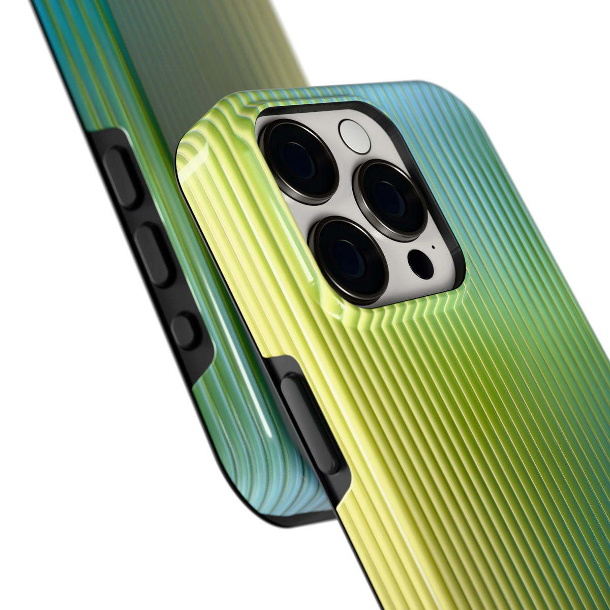 Geribbelde kleurgloed hoesje voor iPhone 15 Pro, close-up