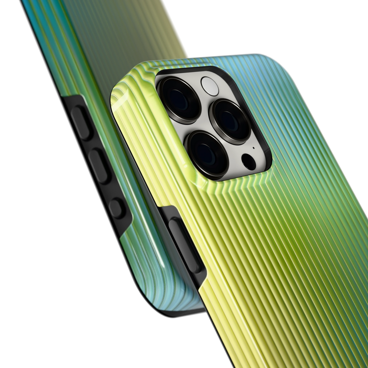 Geribbelde kleurgloed hoesje voor iPhone 15 Pro Max, close-up