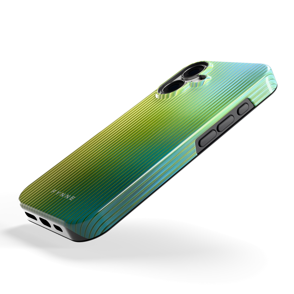 Geribbelde kleurgloed hoesje voor iPhone 16, schuin