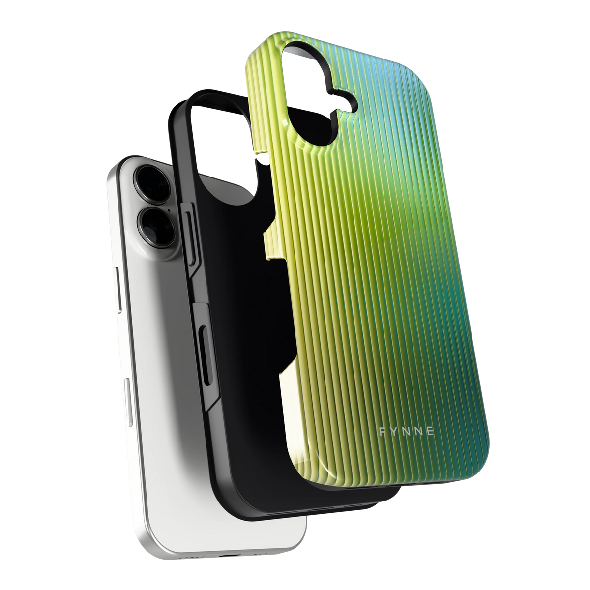 Geribbelde kleurgloed hoesje voor iPhone 16, los van de telefoon