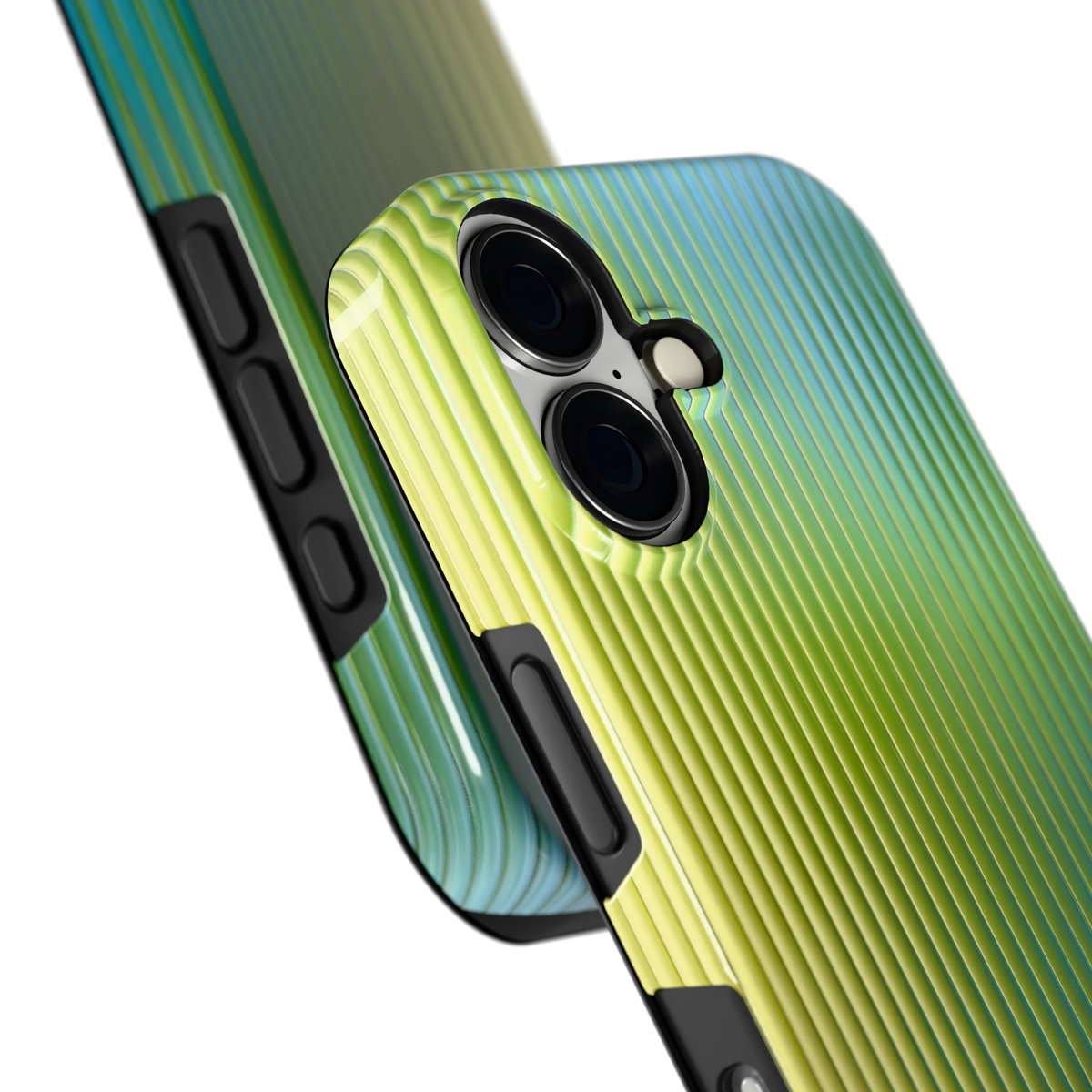 Geribbelde kleurgloed hoesje voor iPhone 16, close-up