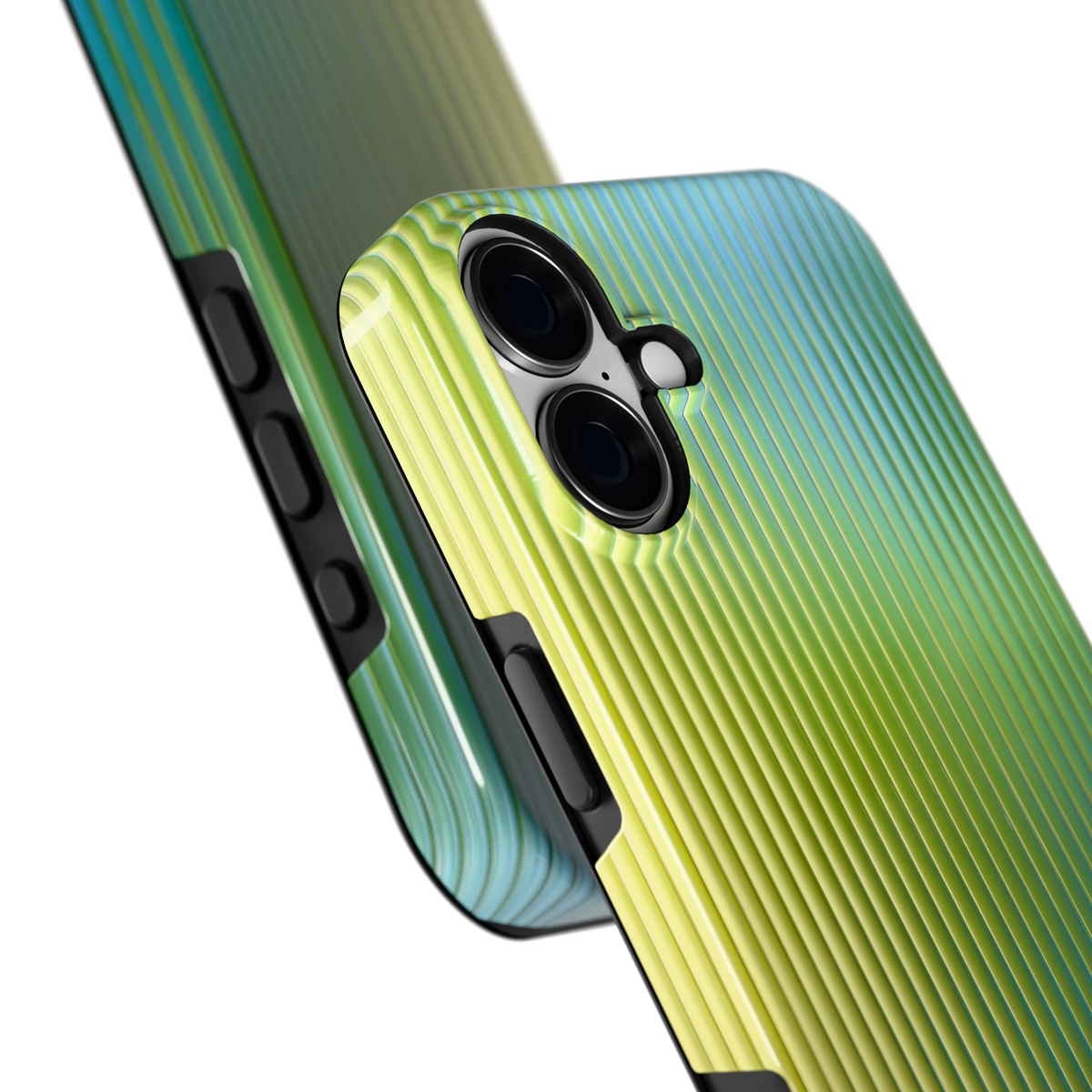 Geribbelde kleurgloed hoesje voor iPhone 16 Plus, close-up