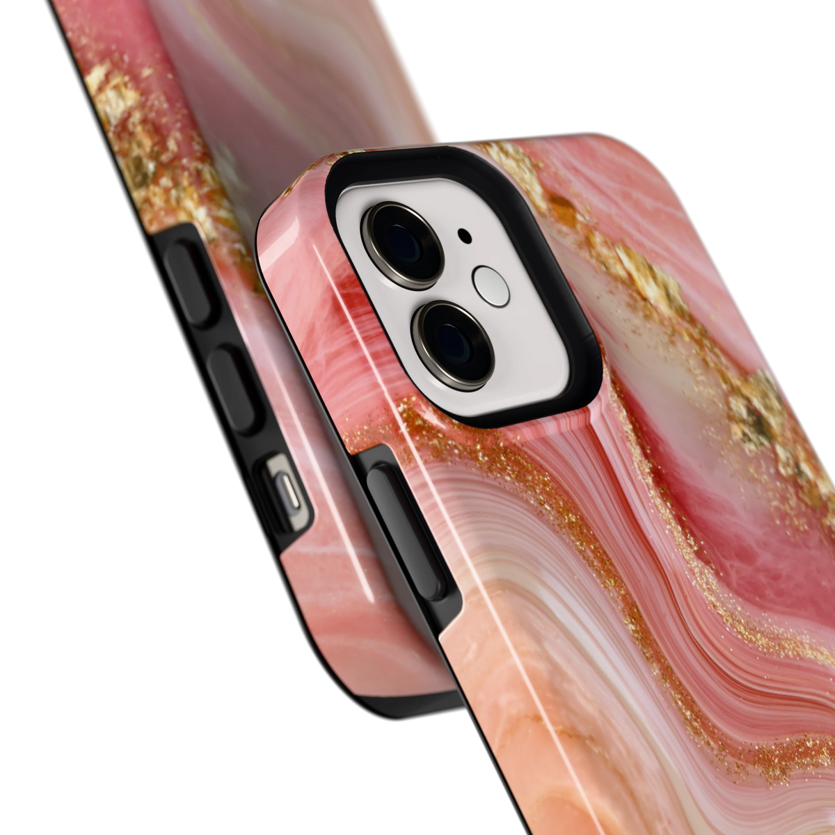 Roségouden Agaat hoesje voor iPhone 12, close-up