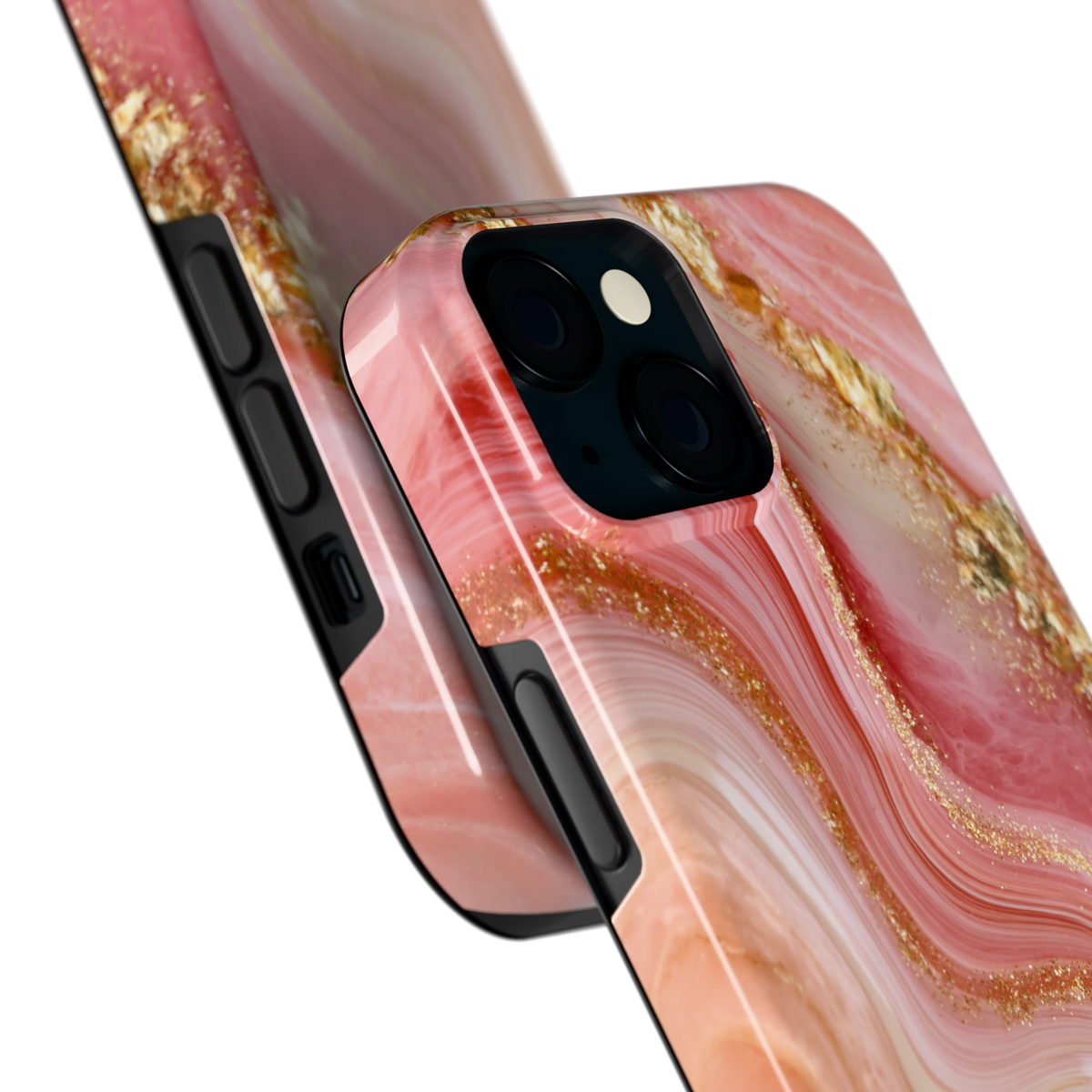 Roségouden Agaat hoesje voor iPhone 15, close-up