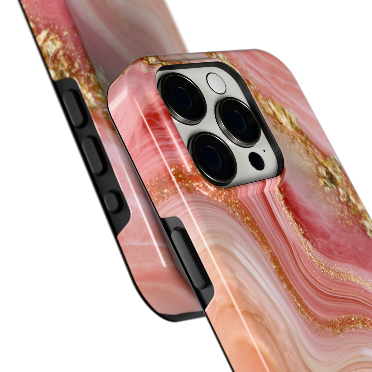 Roségouden Agaat hoesje voor iPhone 15 Pro, close-up