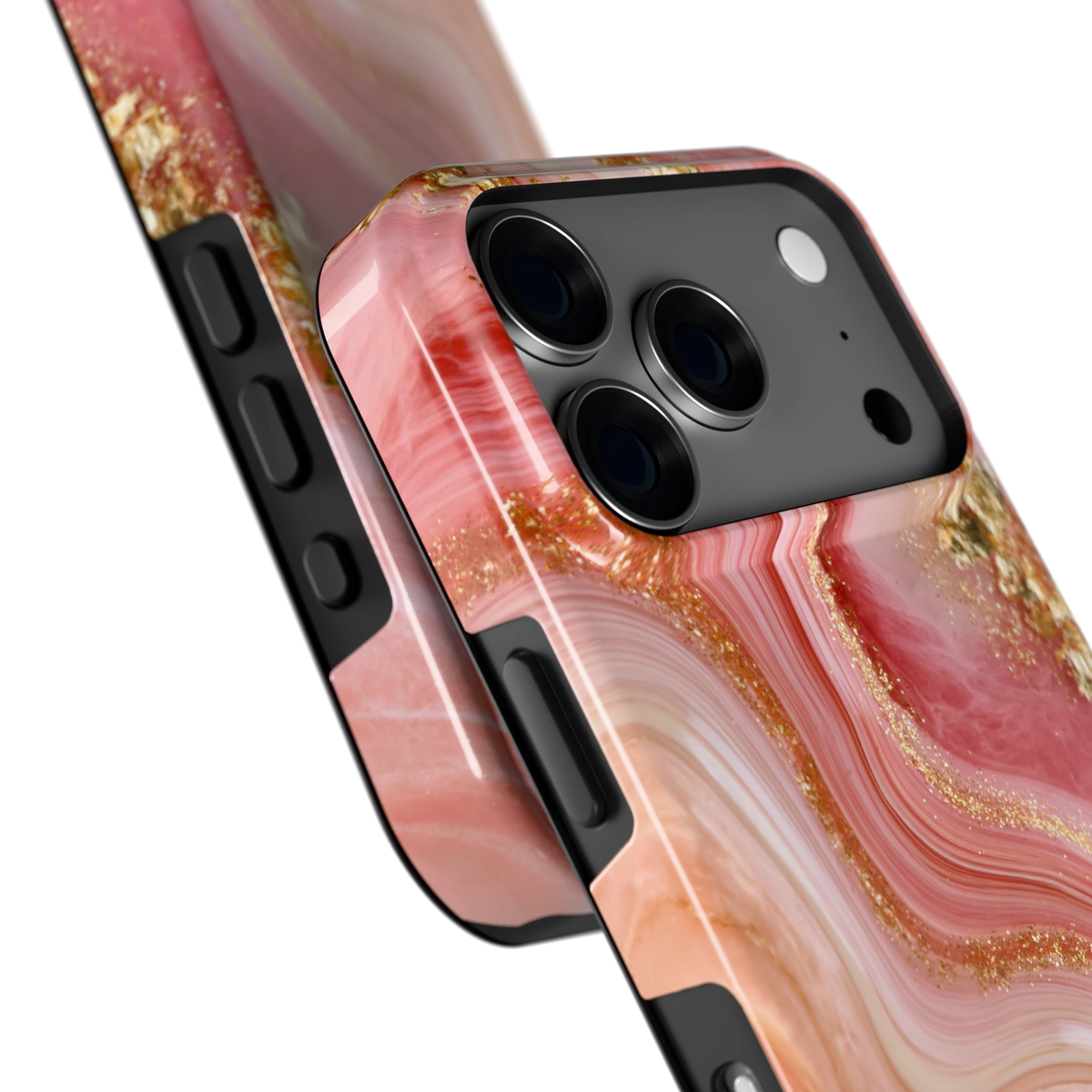 Roségouden Agaat hoesje voor iPhone 18 Pro, close-up