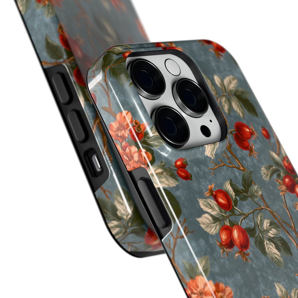 Rozenbottel Takken hoesje voor iPhone 14 Pro, close-up