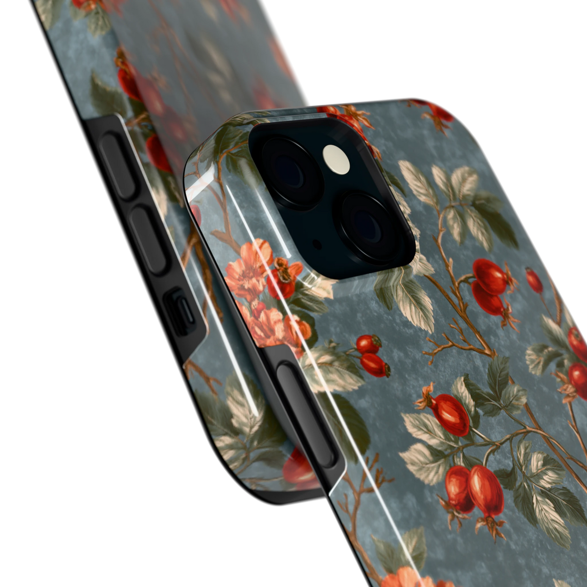 Rozenbottel Takken hoesje voor iPhone 15, close-up