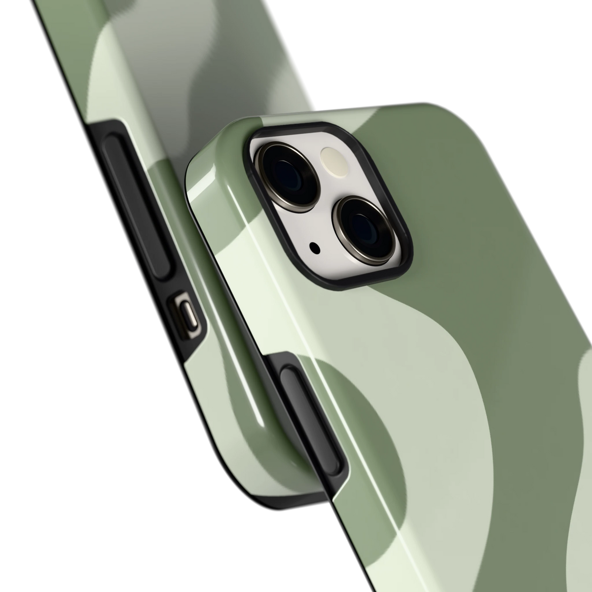 Saliegroene Vlekken hoesje voor iPhone 13, close-up