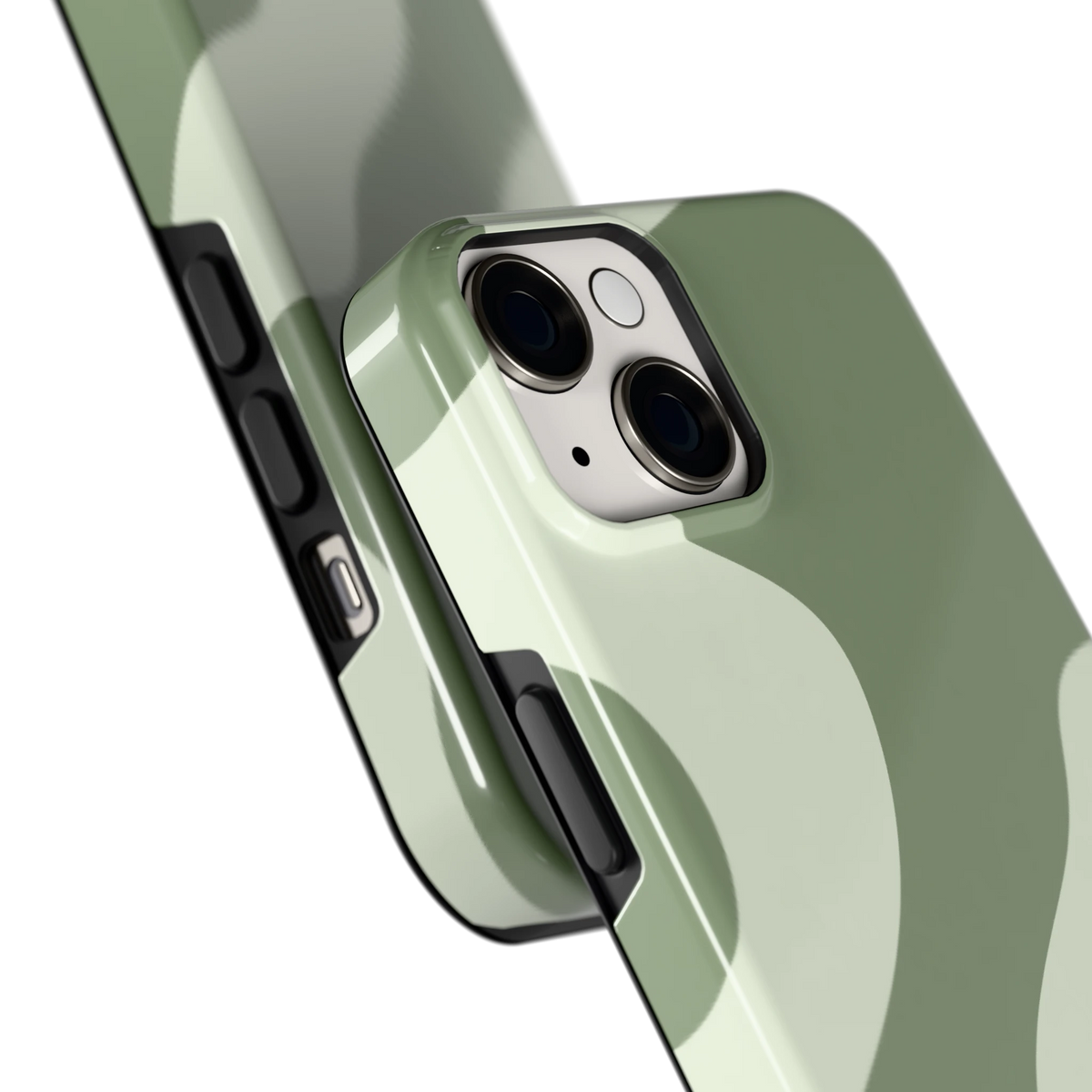 Saliegroene Vlekken hoesje voor iPhone 14, close-up