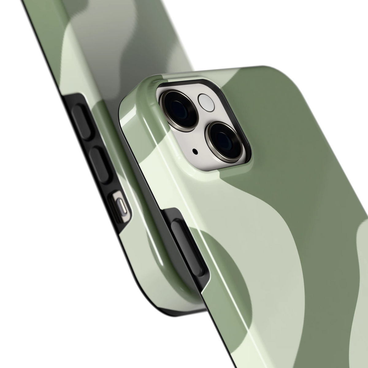 Saliegroene Vlekken hoesje voor iPhone 14 Plus, close-up