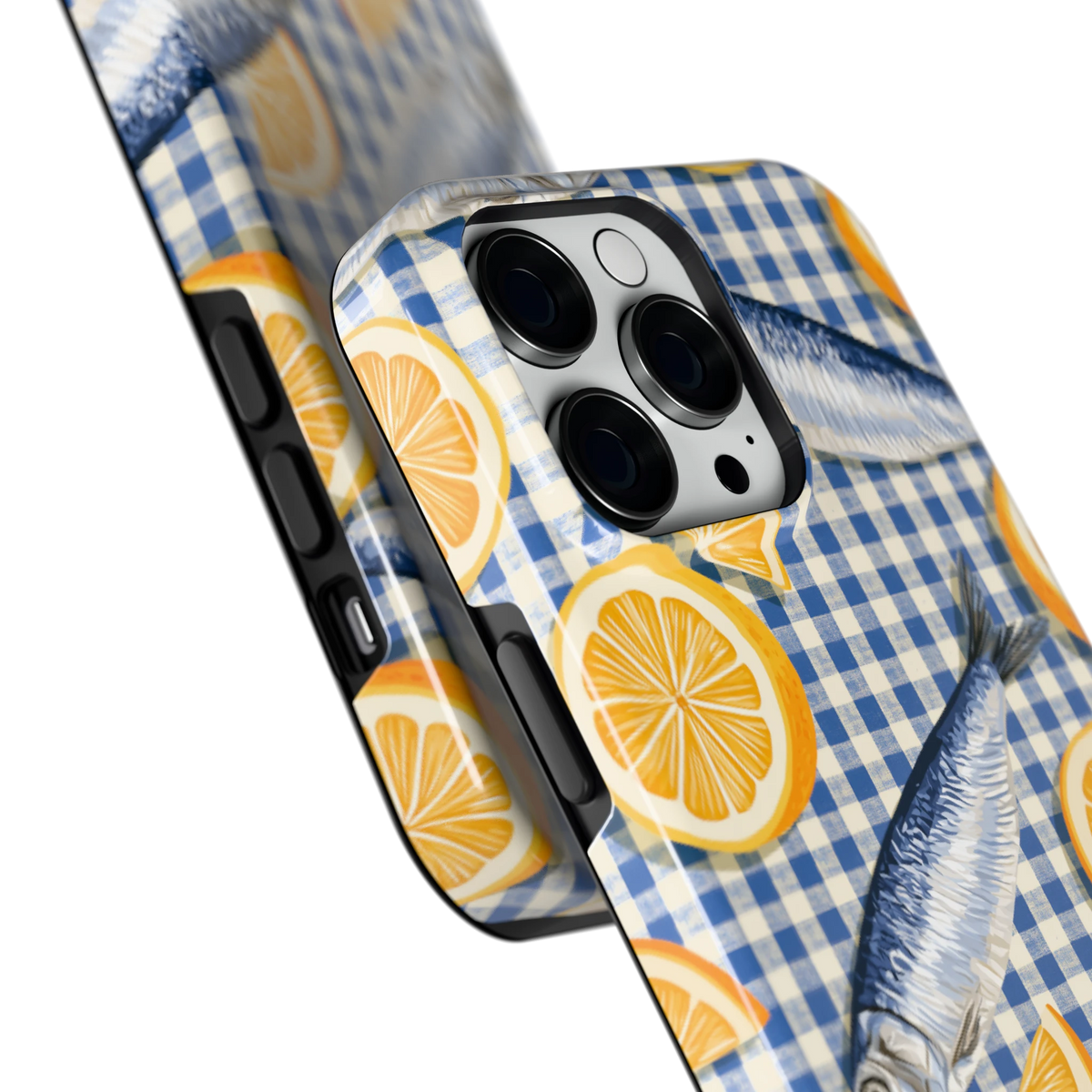 Sardines en Citroen hoesje voor iPhone 14 Pro Max, close-up