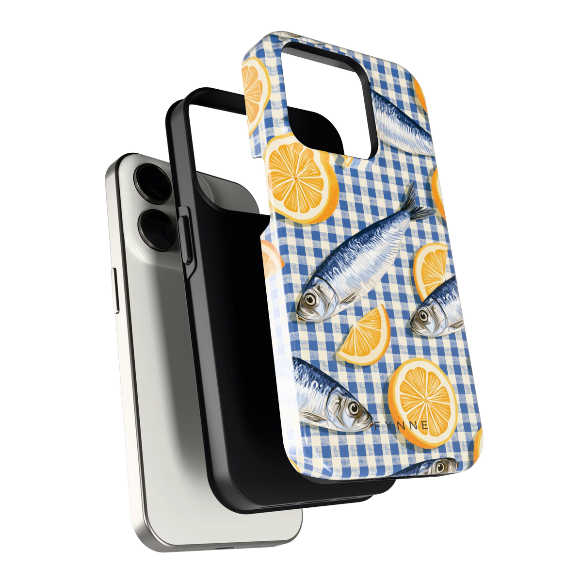 Sardines en Citroen hoesje voor iPhone 15 Pro, los van de telefoon