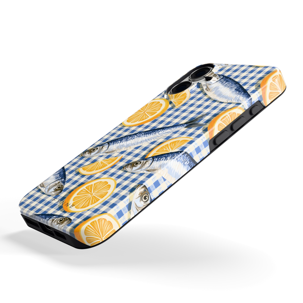 Sardines en Citroen hoesje voor iPhone 16 Plus, schuin